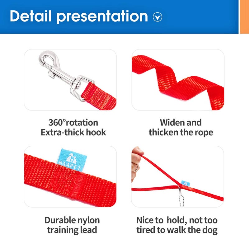 BAAPET 15/20/30/50/100 ft Long Dog Training Leash with Clickers for Small, Medium and Large Dogs or Cats (15 Feet, Red) - Image 3